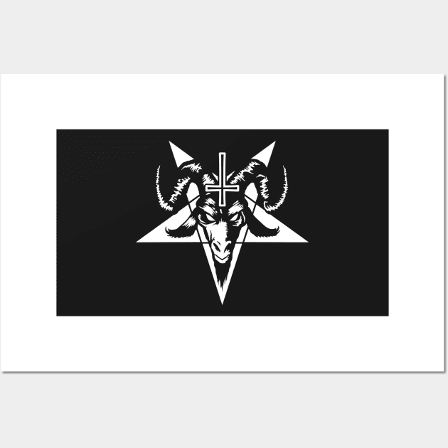 Satanic Goat Head with Pentagram (white) Wall Art by Mystic-Land